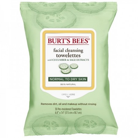 BURT'S BEES FACIAL CLEANSING TOWELETTES CUCUMBER & SAGE X 30 / Burt's Bees Toallas Desmaquillantes de Pepino y Salvia