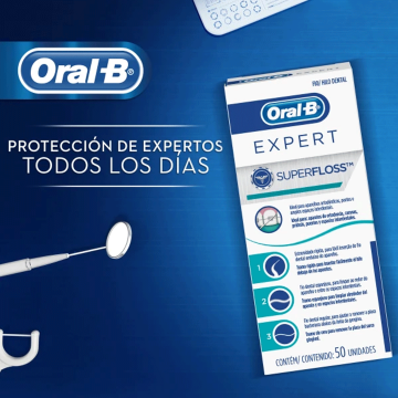  Oral-B Super Floss - Hilo dental de menta para soportes y  puentes, 50 tiras (paquete de 2) : Salud y Hogar