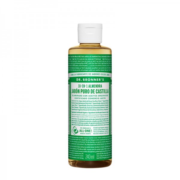 DR BRONNER'S SOAP LIQUID ALMOND X 8 oz / Jabón puro de castilla líquido aroma de almendras de 237 ml