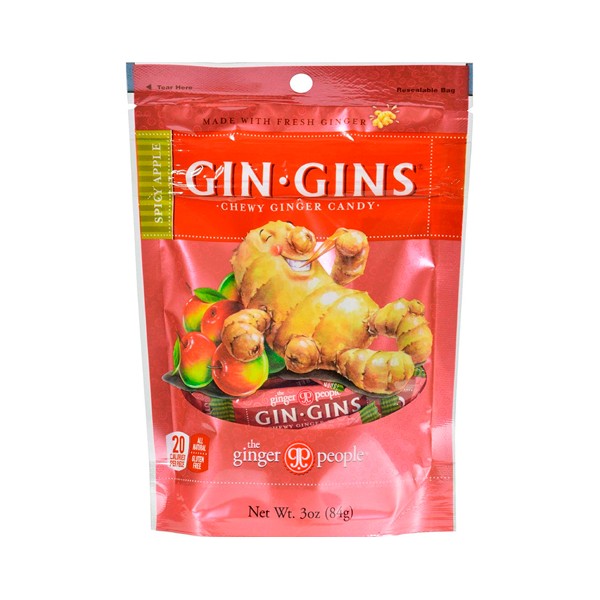 Gin Gins Spicy Apple Chewy Ginger Candy Bag 3 Oz