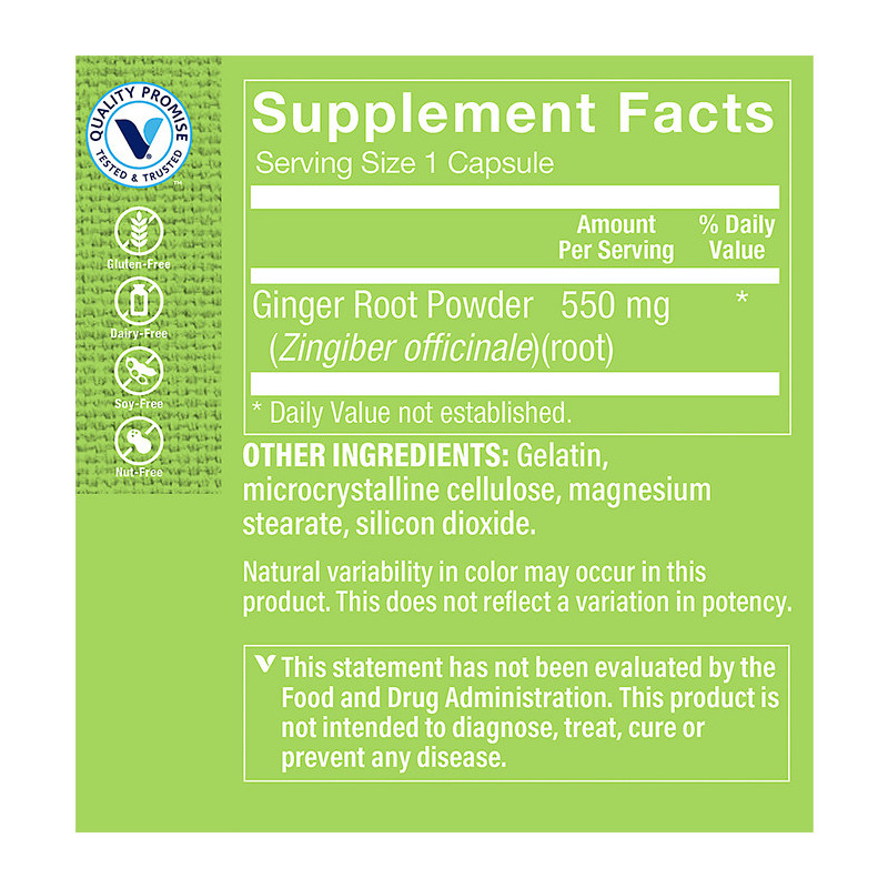 THE VITAMIN SHOPPE GINGER ROOT 550 MG X 100 CAPSULES