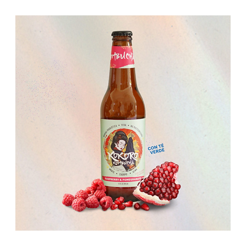 KOKORO KOMBUCHA SABOR RASPBERRY & POMEGRANATE 12 OZ