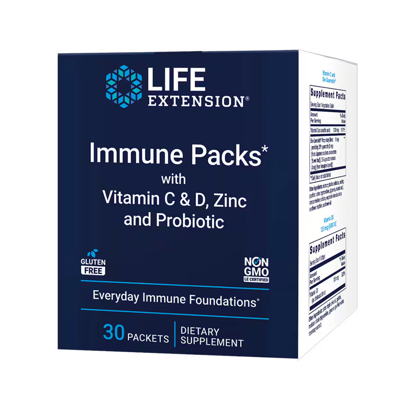 LIFE EXTENSION IMMUNE PACKS WITH VITAMIN C & D, ZINC AND PROBIOTICS 30 SOBRES