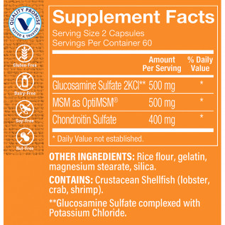 THE VITAMIN SHOPPE GLUCOSAMINE & CHONDROITIN MSM 120 CAPS EA