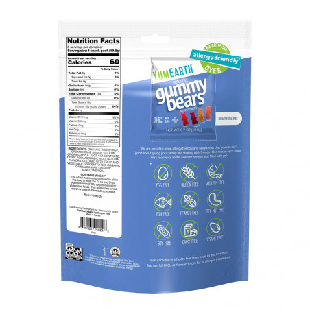 YUMEARTH  GUMMY BEAR 5 SNACKS PACKS