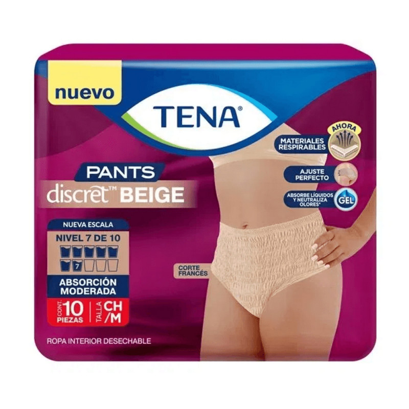 TENA PANTS DISCRET BEIGE TALLA CH/M X 10 PIEZAS TENA PANTS DISCRET BEIGE TALLA CH/M X 10 PIEZAS