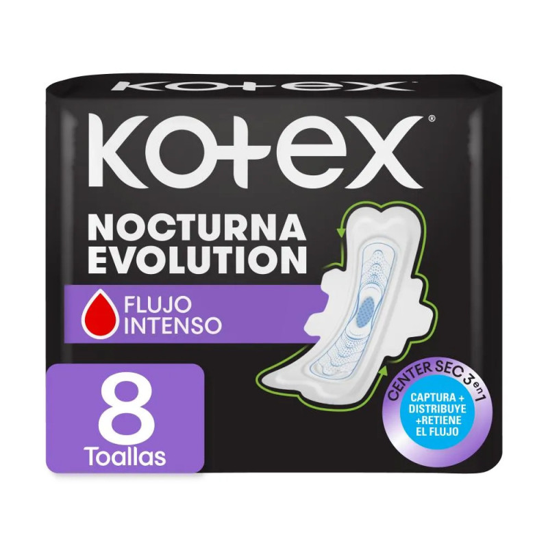 KOTEX NOCTURNA EVOLUTION EXTRA LARGA  CON ALAS X 8 TOALLAS