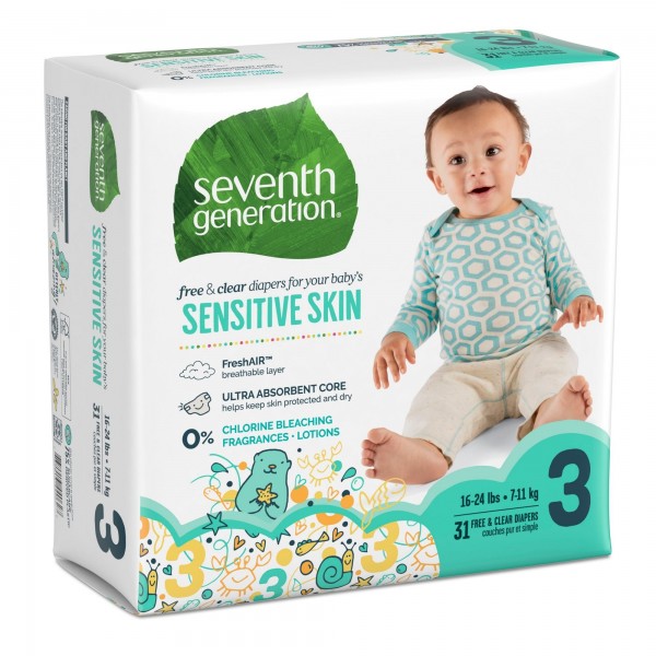 SEVENTH GENERATION FREE & CLEAR BABY DIAPERS JUMBO 4/31 STAGE 3 (UNIDAD)