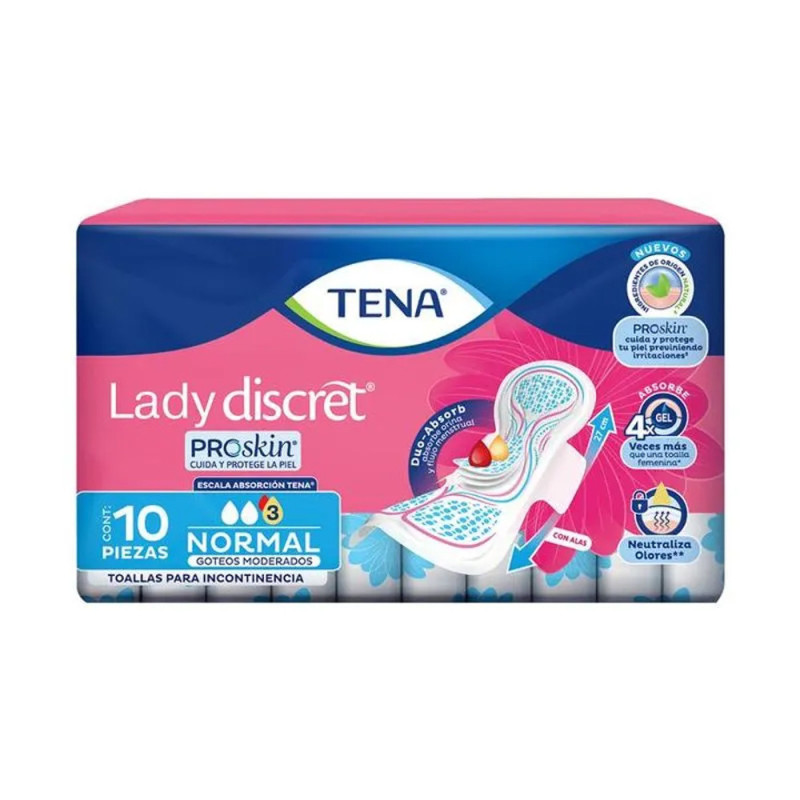 TENA LADY DISCRET PROSKIN  NORMAL X 1O TOALLAS DE INCONTINENCIA