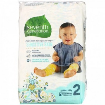 SEVENTH GENERATION FREE & CLEAR BABY DIAPERS JUMBO 4/36 STAGE 2 (UNIDAD)