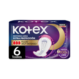 KOTEX NOCTURNA LARGA  EXTRA PROTECCIÓN X 6 TOALLAS